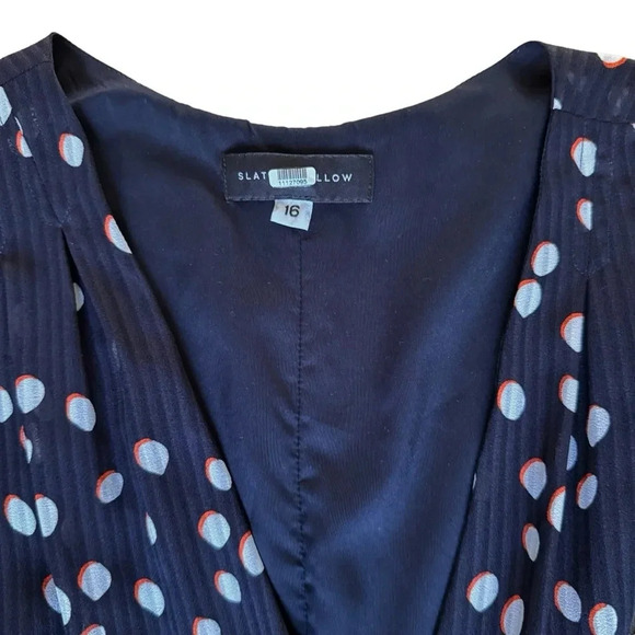 Slate & Willow Wrap Dotted Dress V-neck Navy Blue Mini Belted Size 16 RTR - Picture 5 of 15